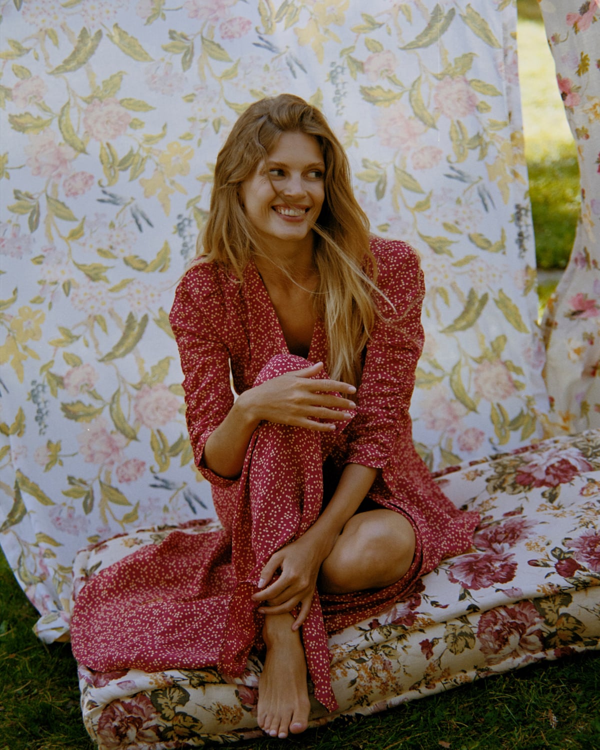 Spring Button-Down Dress, Red Dots. Image #3