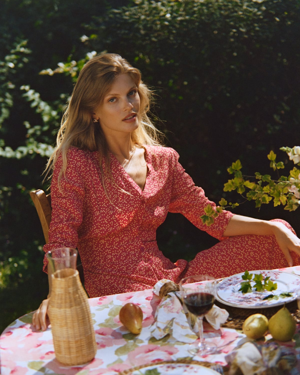 Spring Button-Down Dress, Red Dots. Image #1