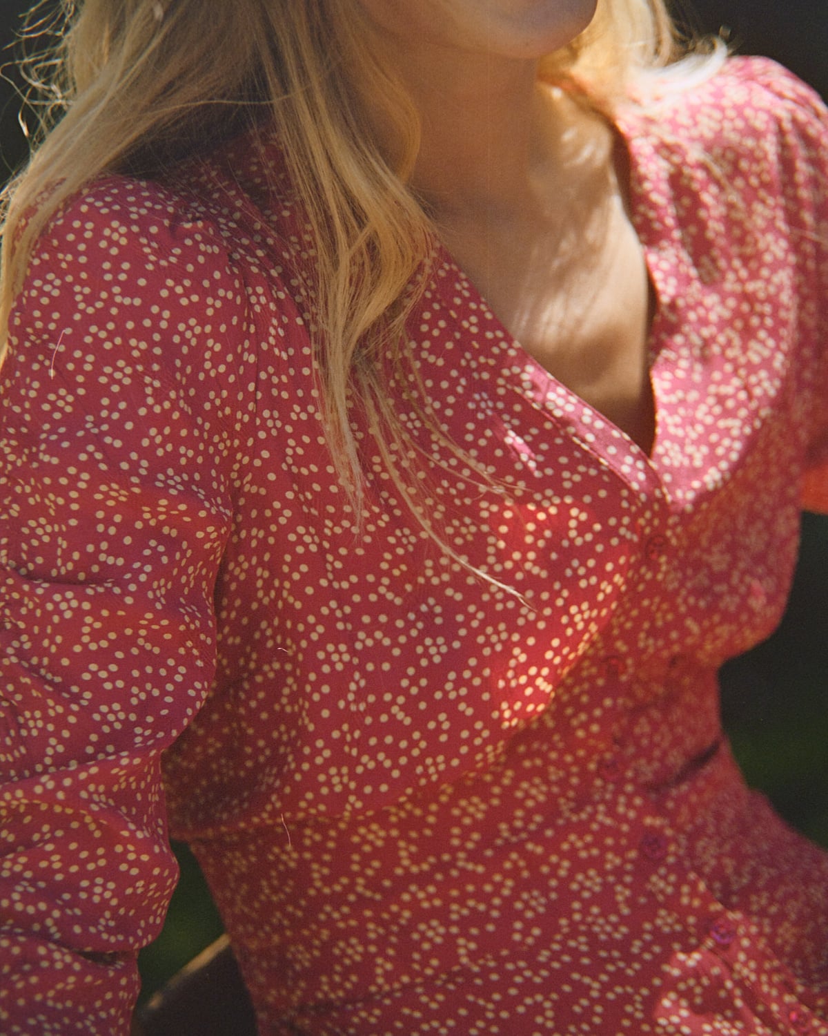 Spring Button-Down Dress, Red Dots. Image #2