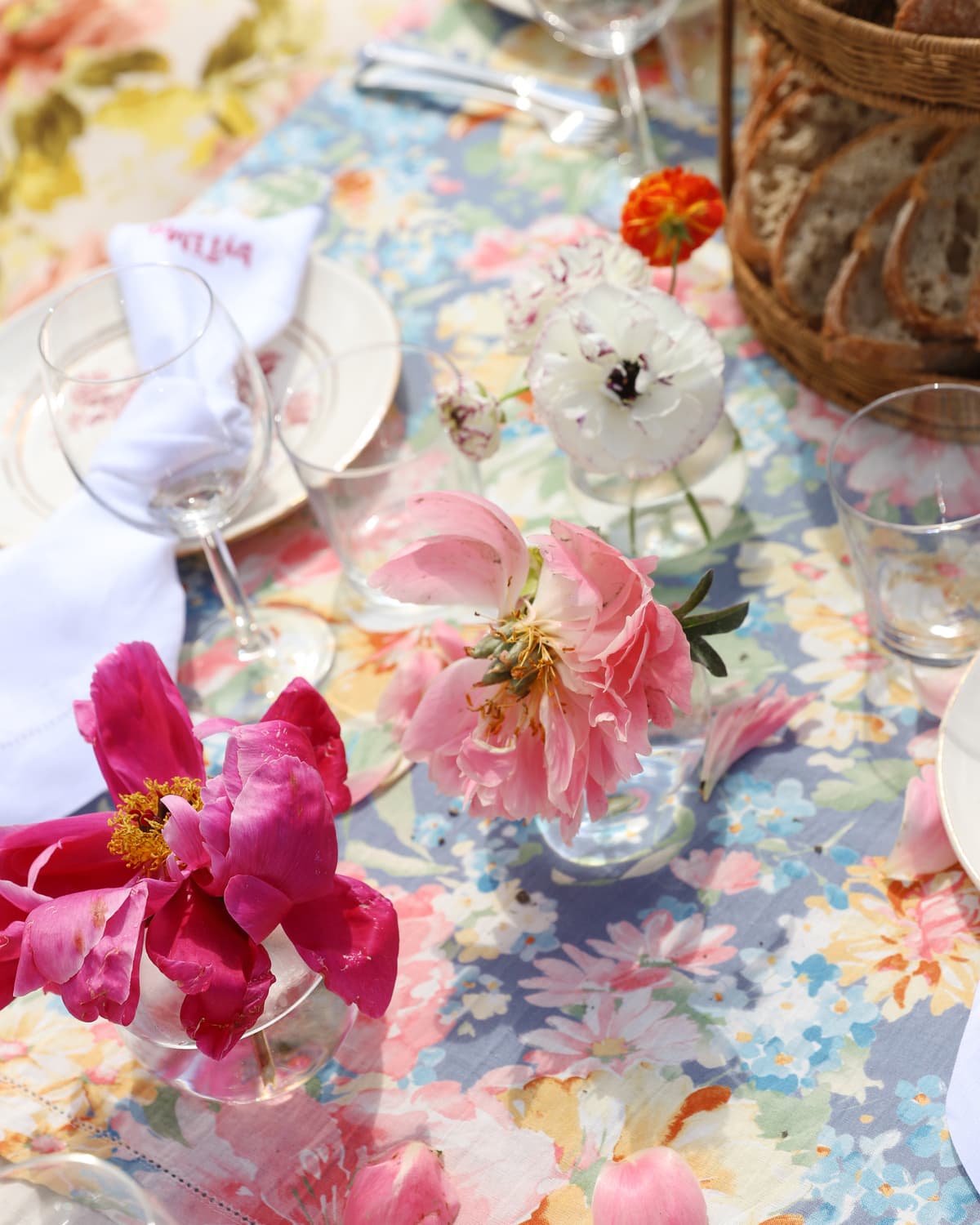 Table Cloth Linen 140x300 cm, Blue floral. Image #1