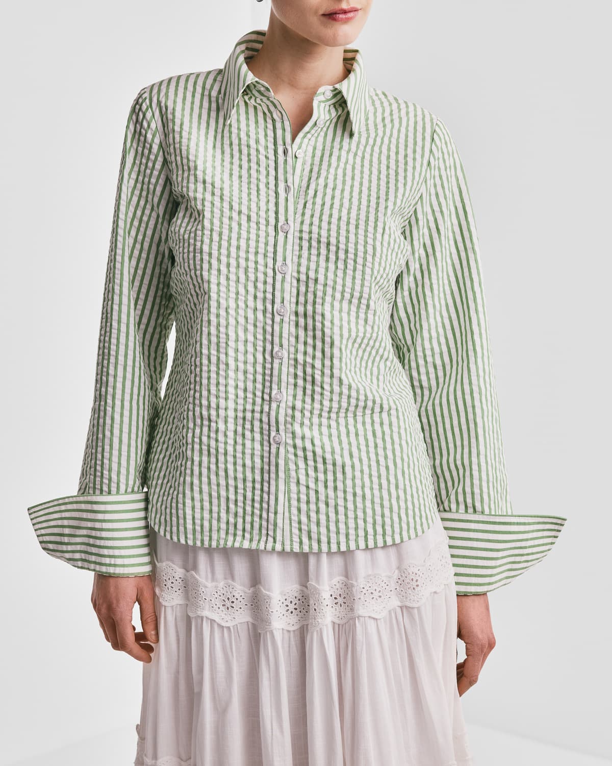 Seersucker Shirt, Green Stripe. Image #1