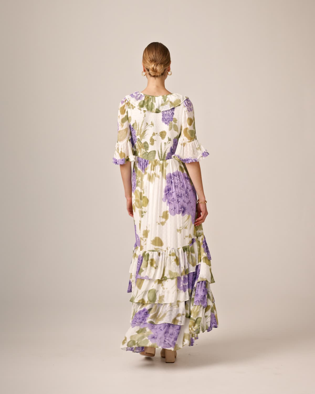 Dotted Georgette Rouching Dress, Purple Flowerfield. Image #4