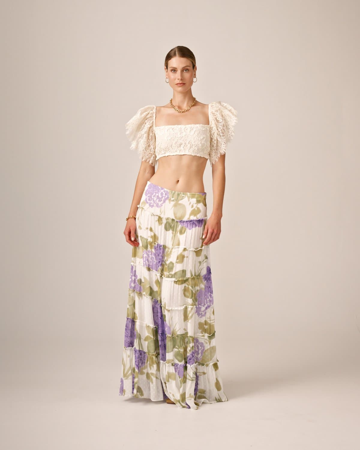 Dotted Georgette Skirt, Purple Flowerfield. Image #2