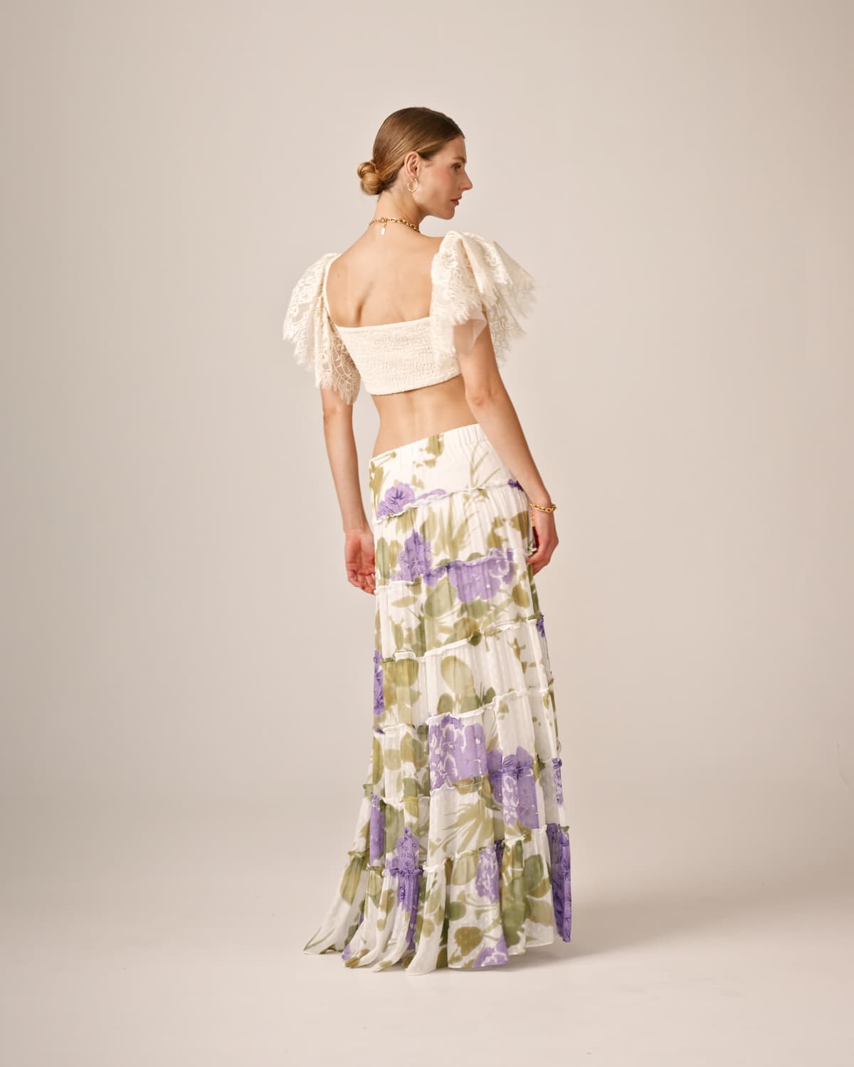 Dotted Georgette Skirt, Purple Flowerfield. Image #4
