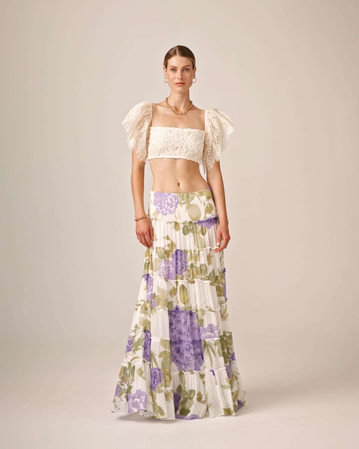 Dotted Georgette Skirt, Purple Flowerfield. Image #3