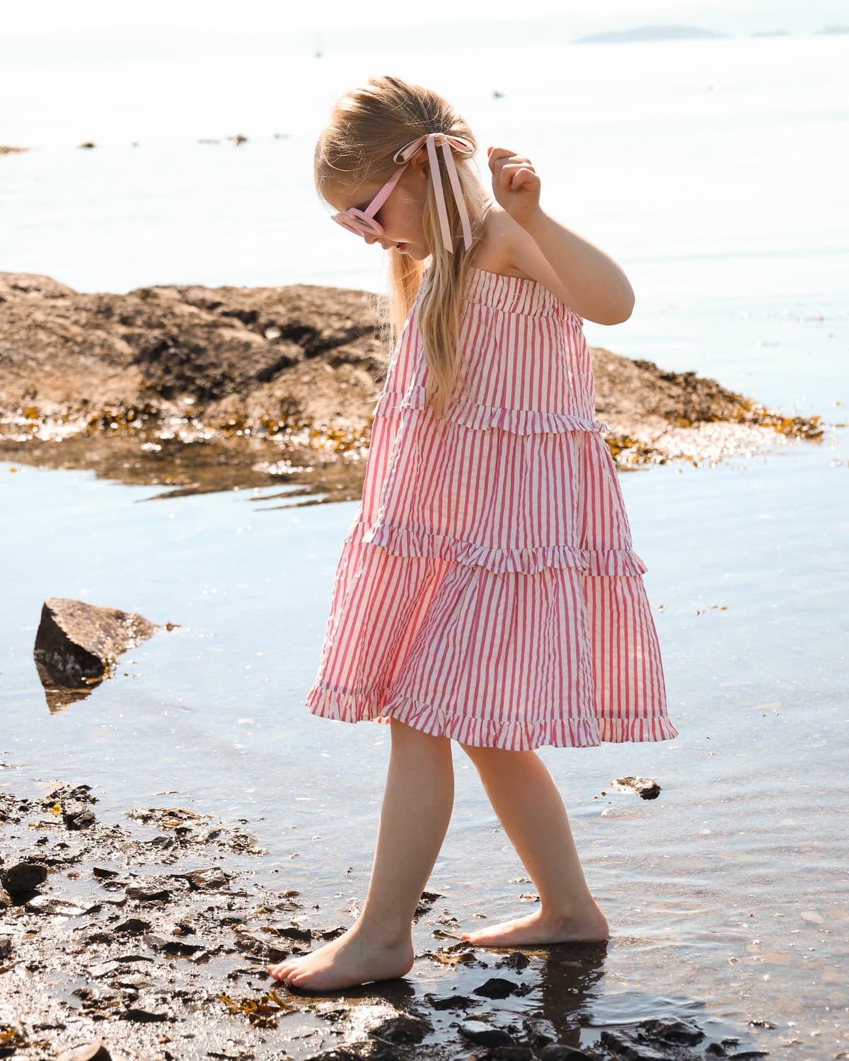 Seersucker Strap Dress, Pink Stripe. Image #1