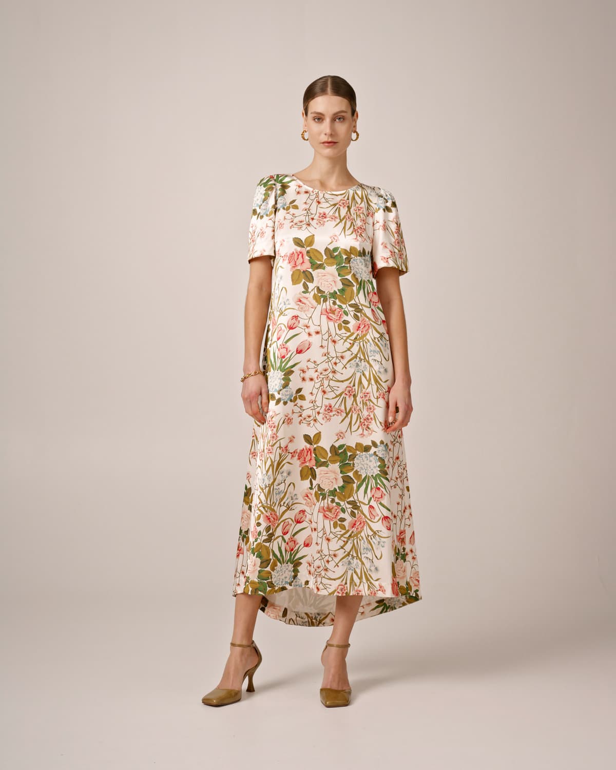 Tailored Satin Dress, Flower Fields. Image #1