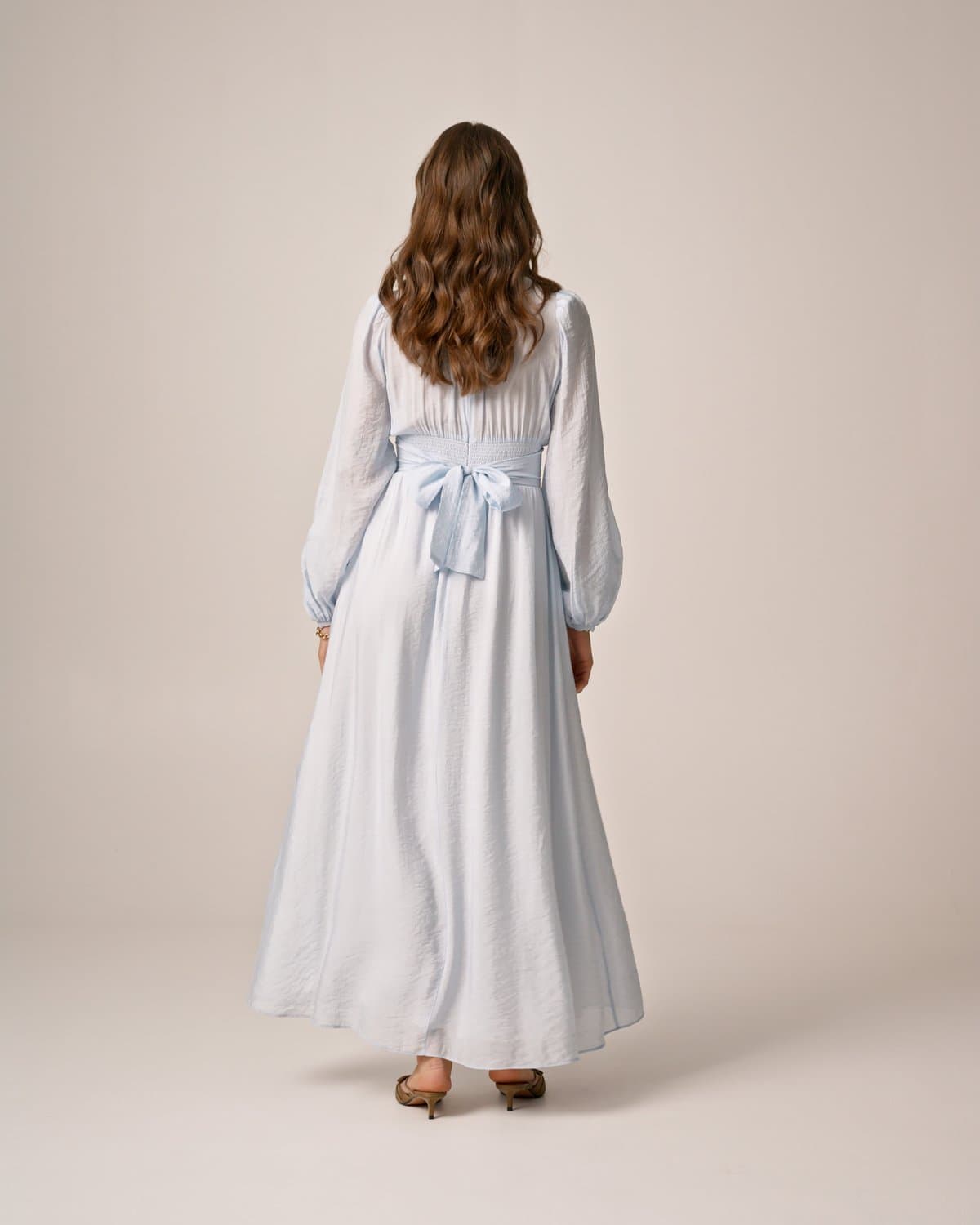 Viscose V-Neck Dress, Light Blue. Image #3