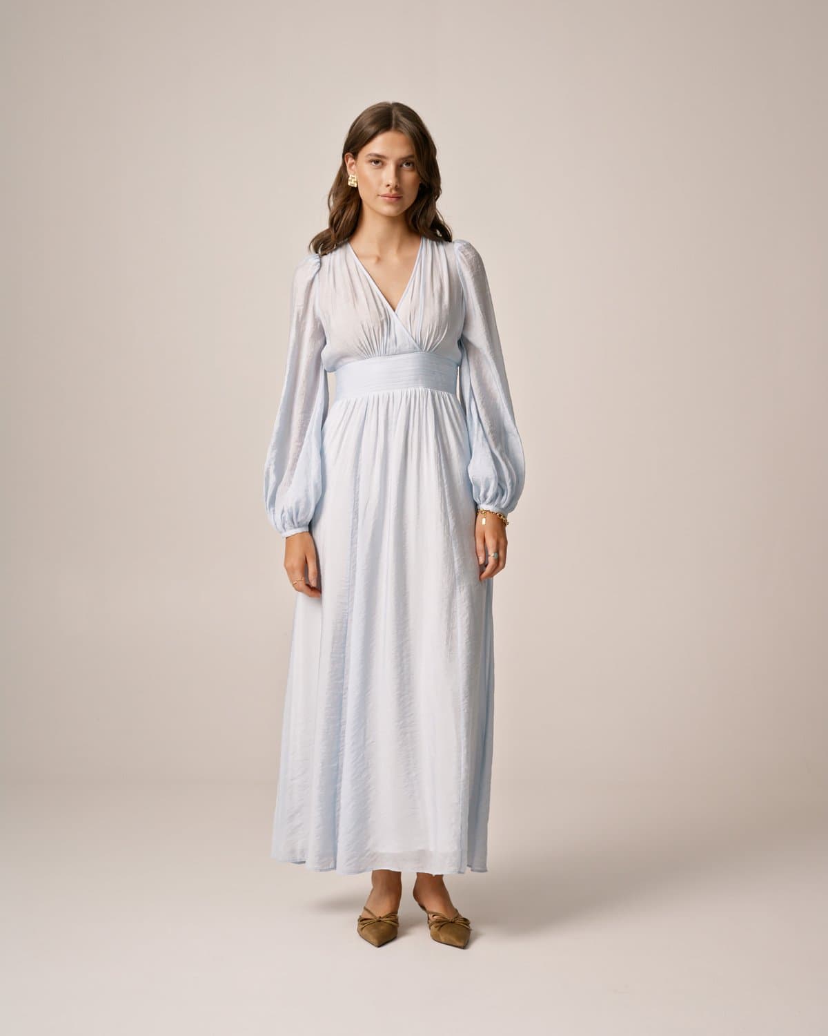 Viscose V-Neck Dress, Light Blue. Image #1