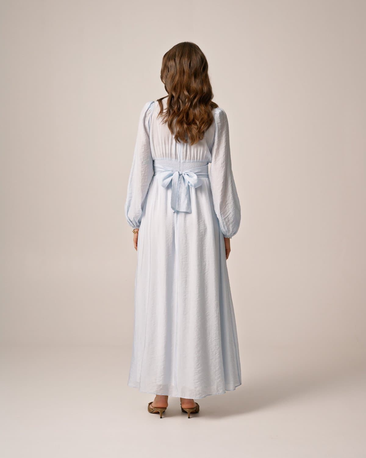 Viscose V-Neck Dress, Light Blue. Image #2