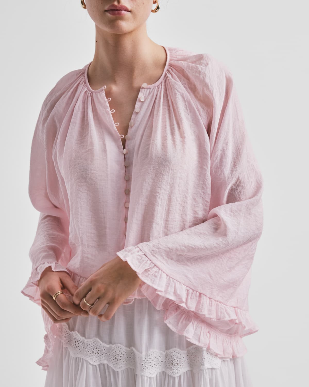 Viscose Flared Blouse, Pink. Image #3
