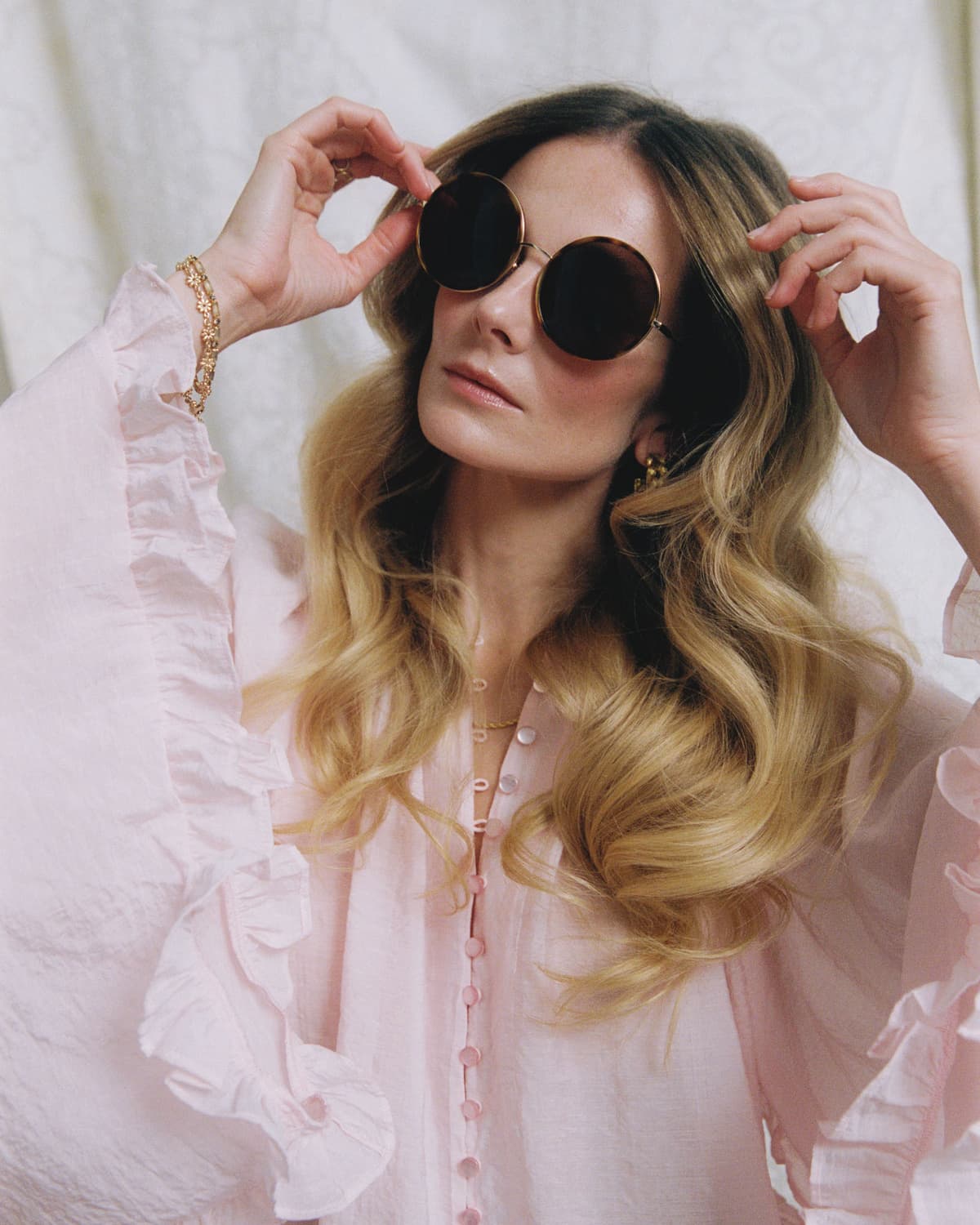 Viscose Flared Blouse, Pink. Image #1