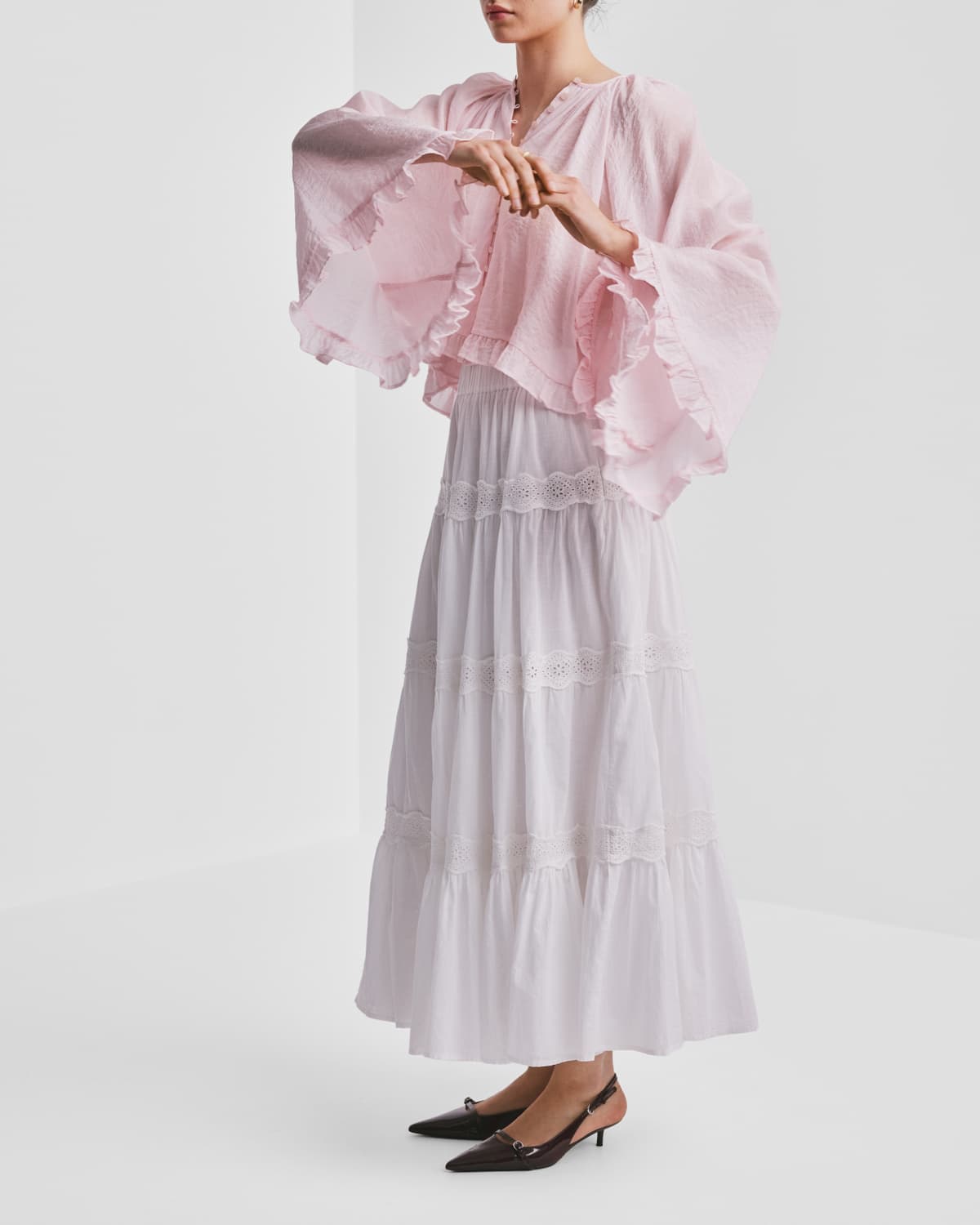 Viscose Flared Blouse, Pink. Image #5