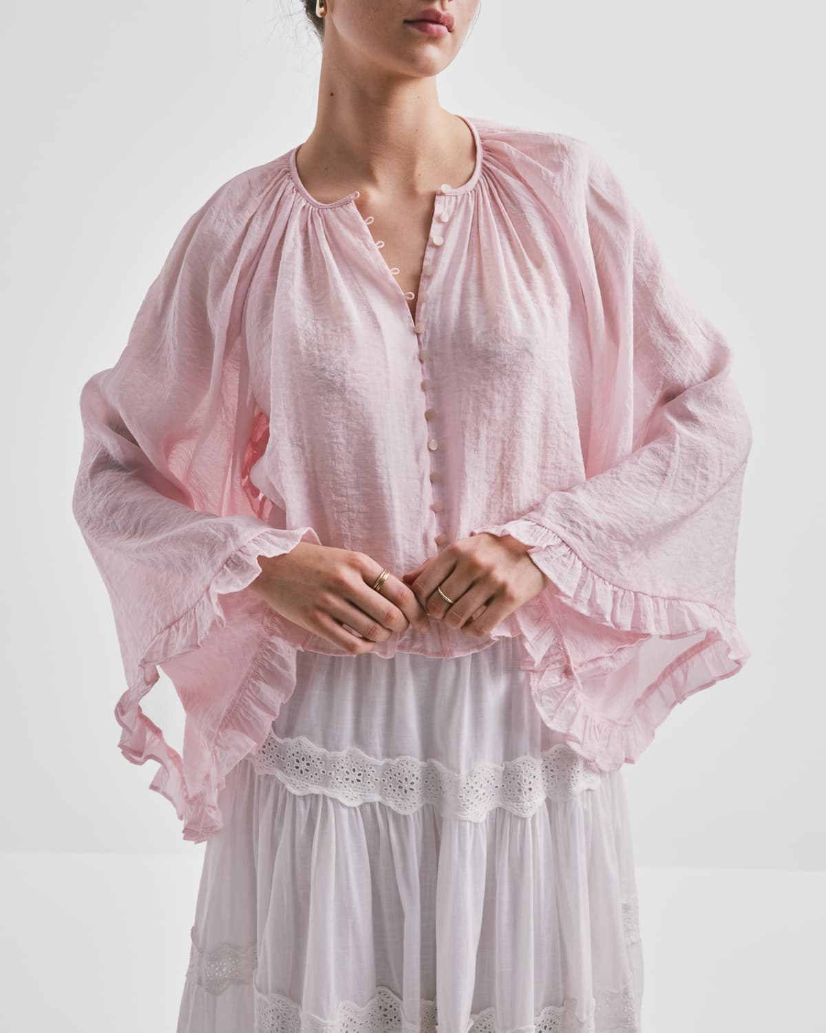 Viscose Flared Blouse, Pink. Image #4