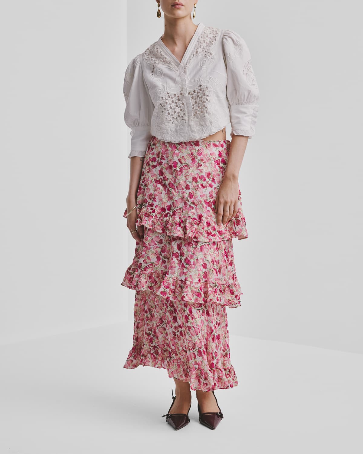 Georgette Ruffle Skirt, Poppy. Image #1
