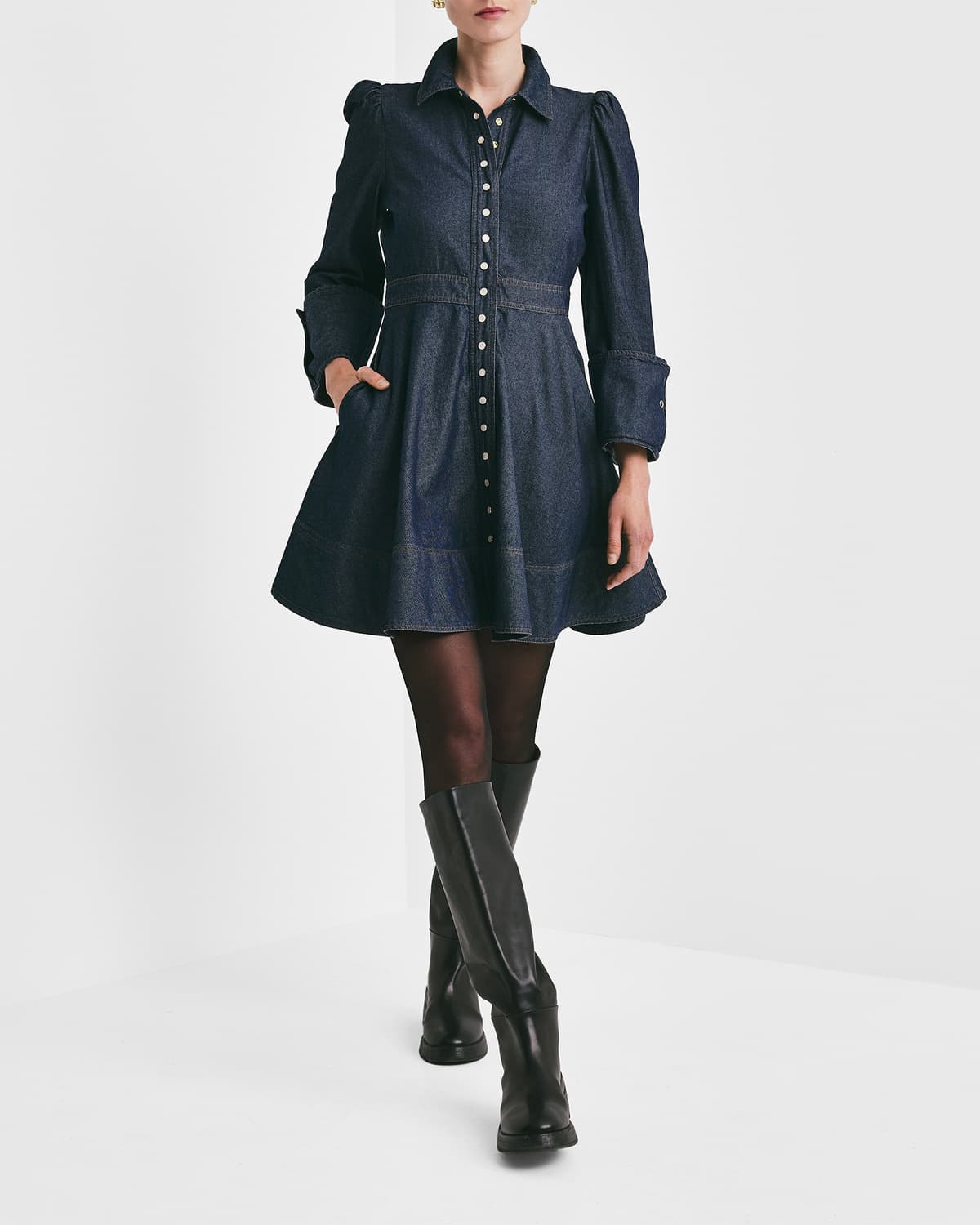 Denim Mini Dress, Dark Blue. Image #3