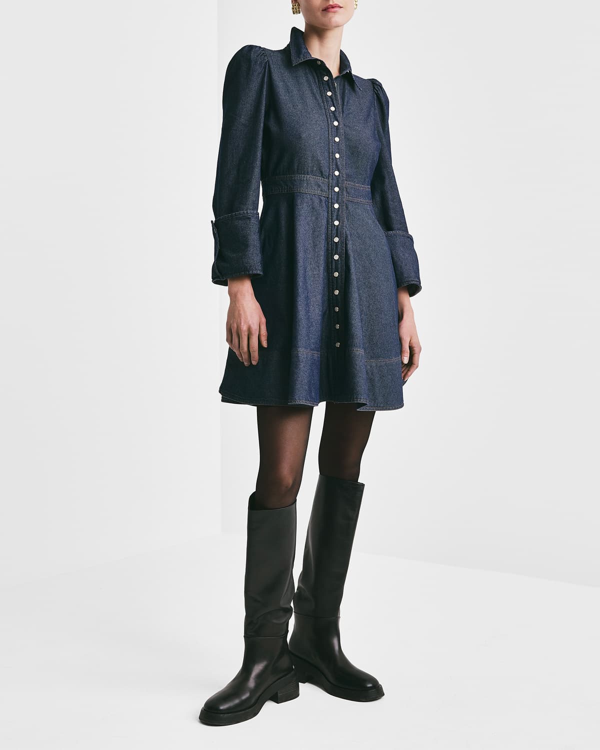Denim Mini Dress, Dark Blue. Image #4