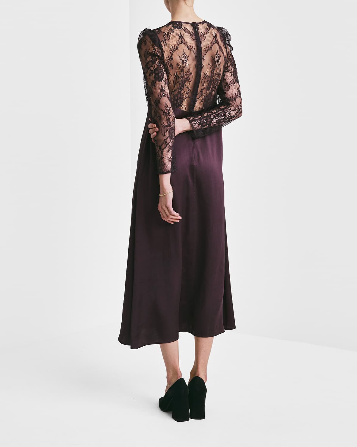 Satin Lace Midi Dress, Aubergine. Image #2