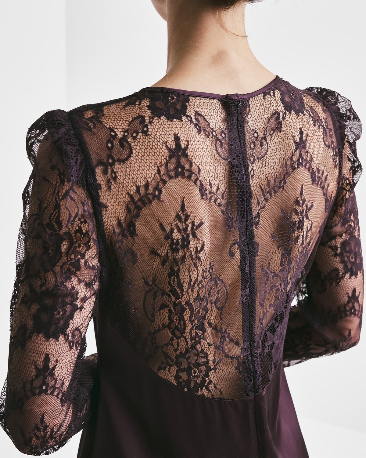Satin Lace Midi Dress, Aubergine. Image #3