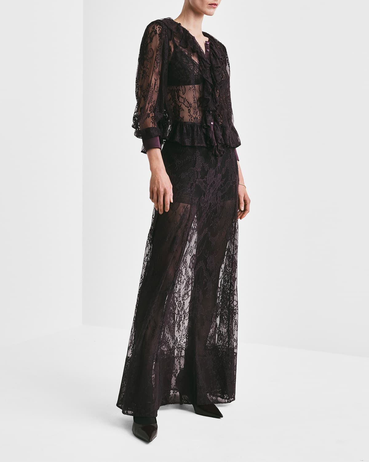 Satin Lace Blouse, Aubergine. Image #2