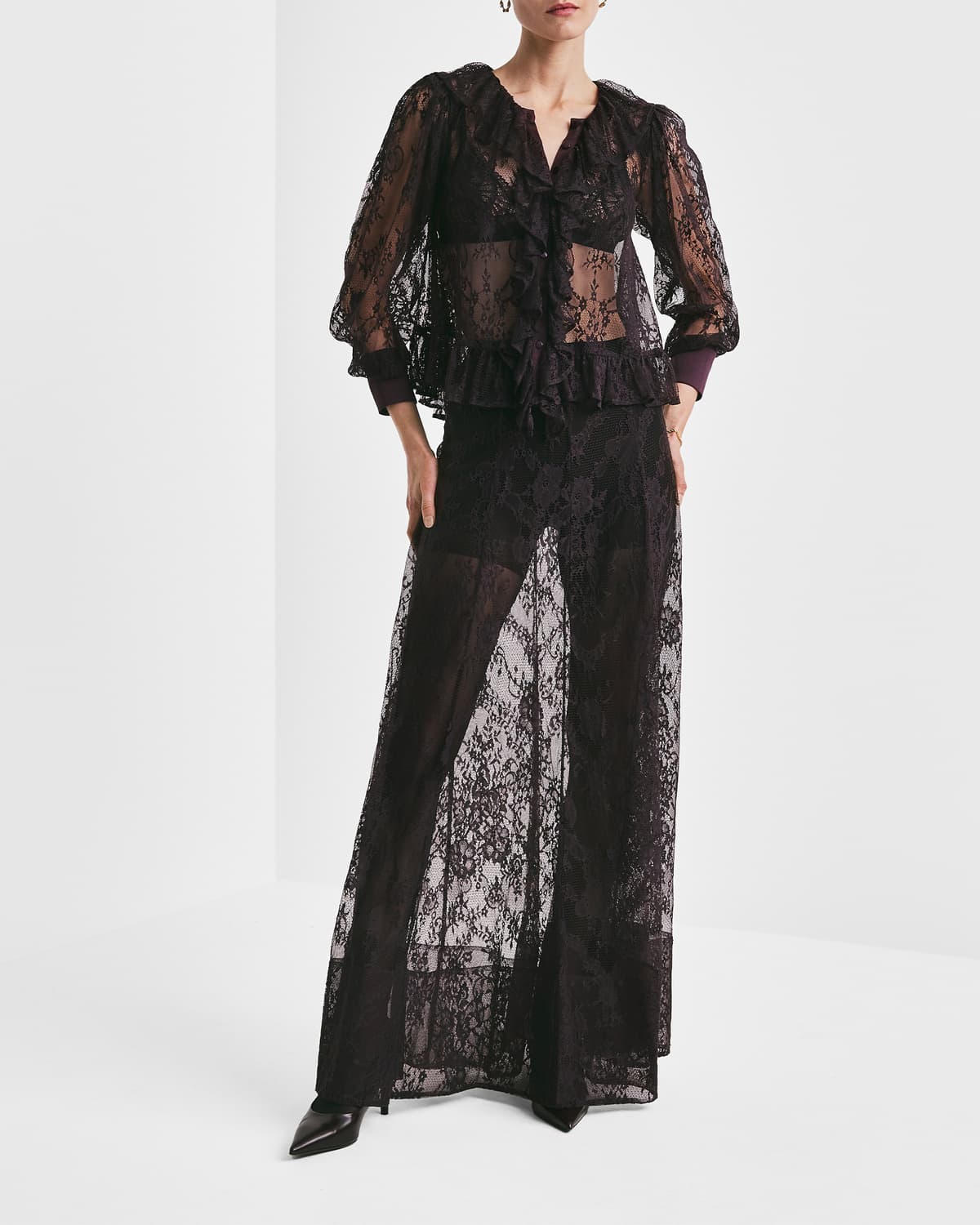 Satin Lace Blouse, Aubergine. Image #3