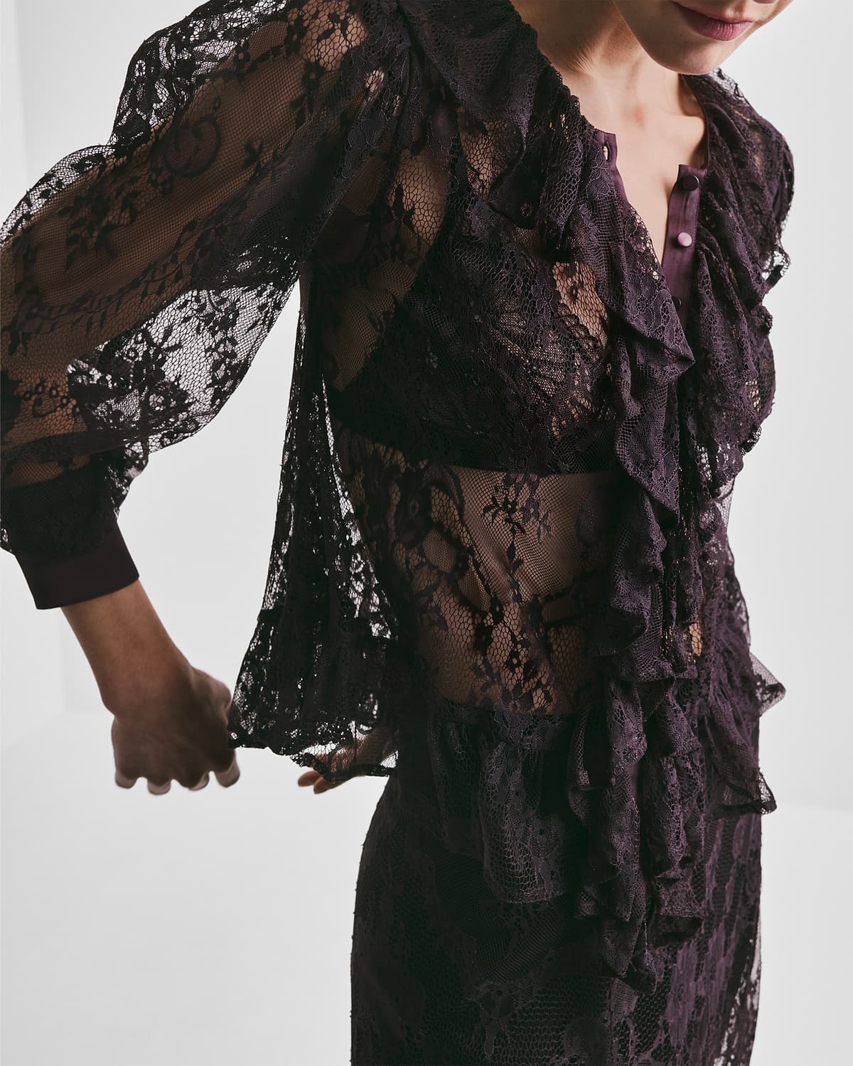 Satin Lace Blouse, Aubergine. Image #1