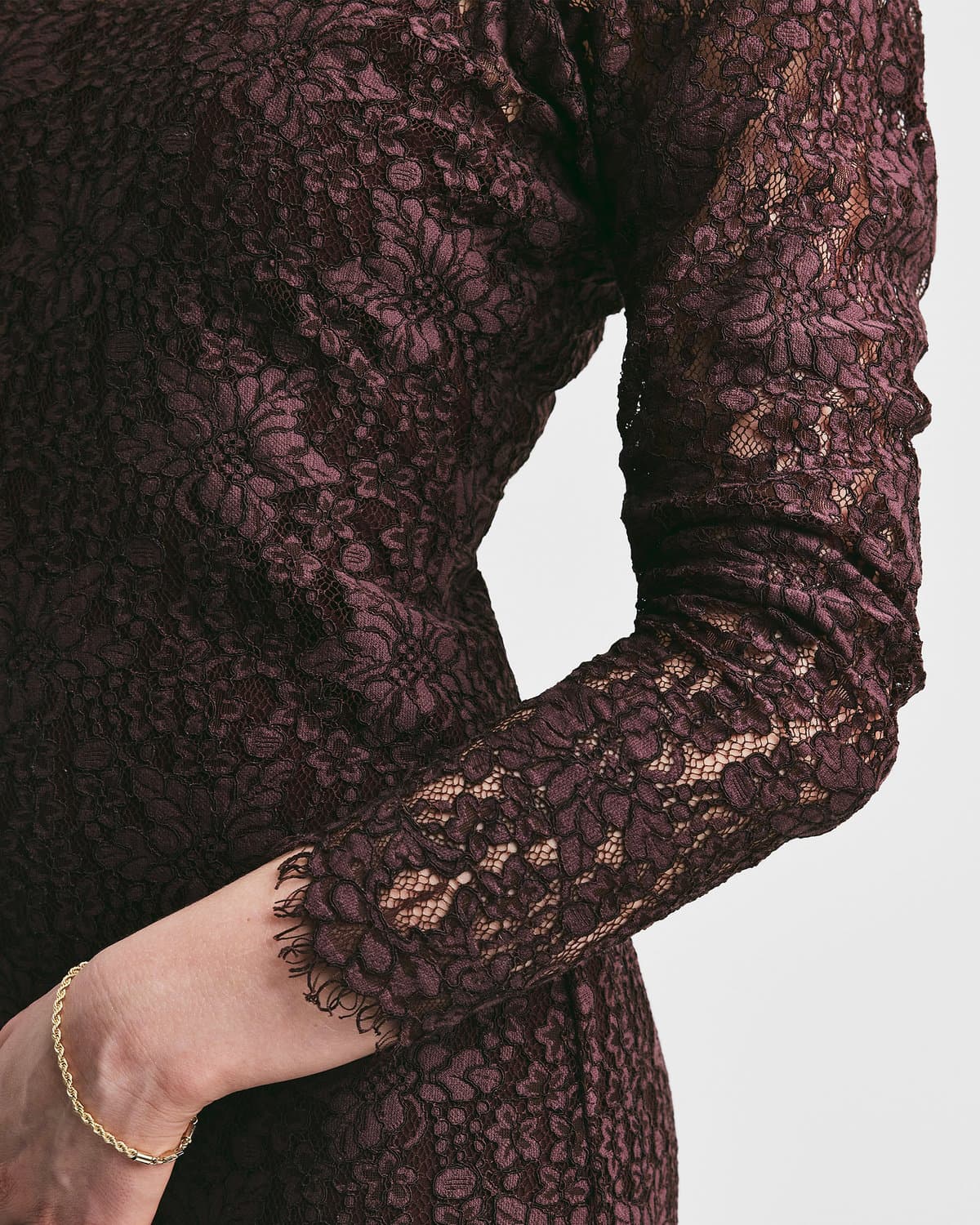 Lace Fitted Dress, Burgundy. Image #3