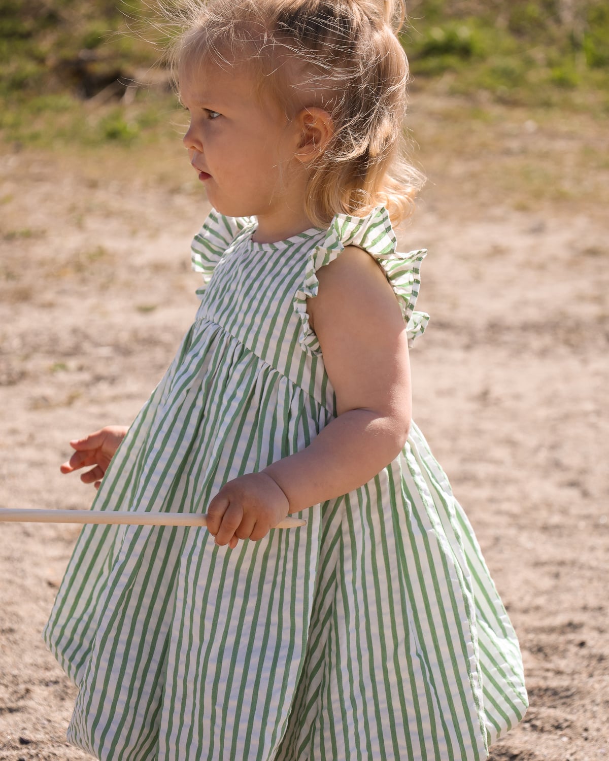Seersucker Sleeveless Dress, Green Stripe. Image #6