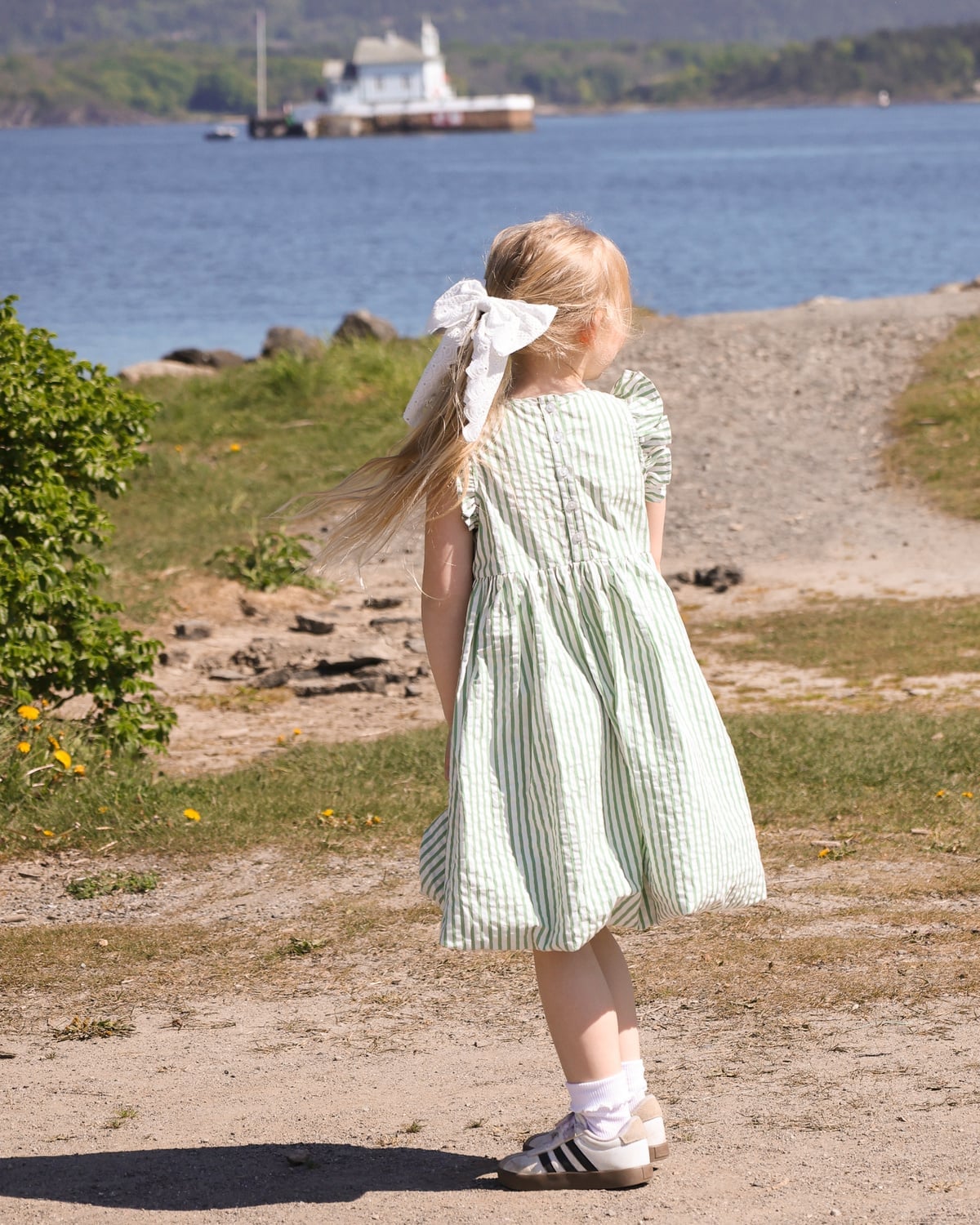 Seersucker Sleeveless Dress, Green Stripe. Image #5