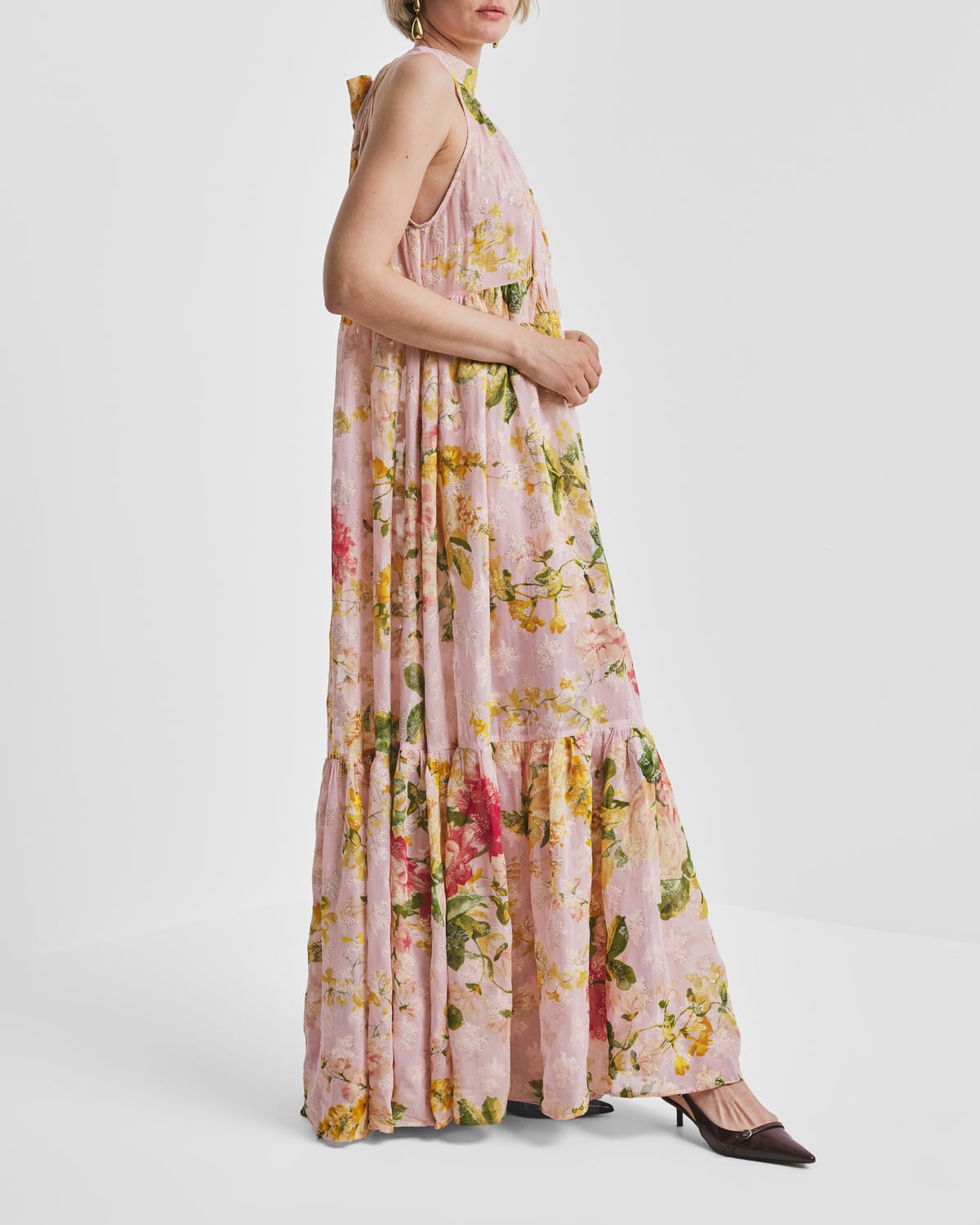 Georgette Halterneck Dress, Blush Flowers. Image #3