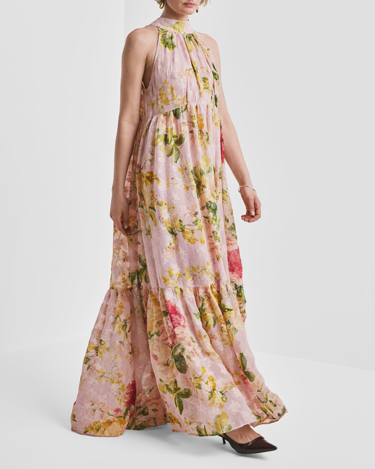 Georgette Halterneck Dress, Blush Flowers. Image #4