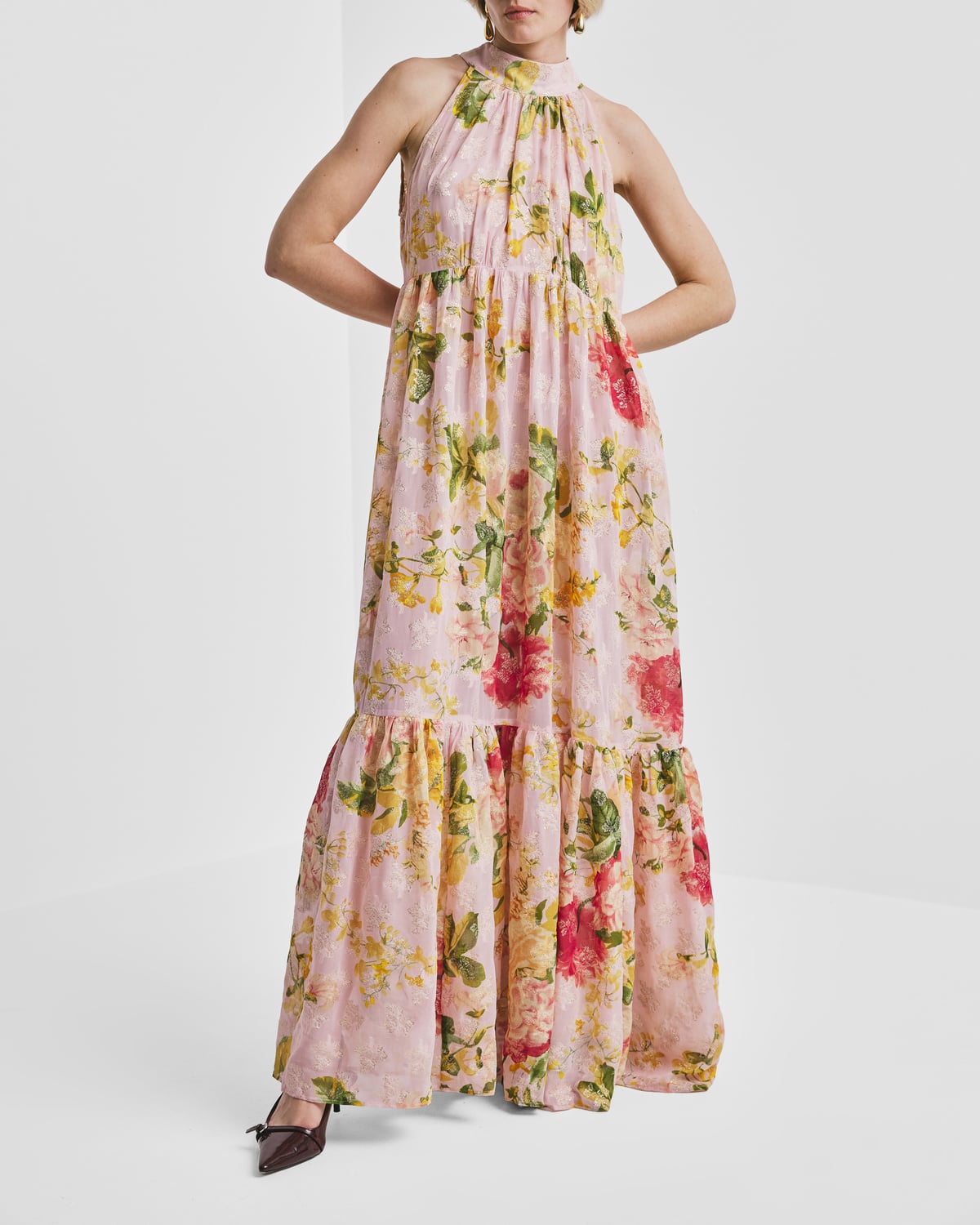 Georgette Halterneck Dress, Blush Flowers. Image #2