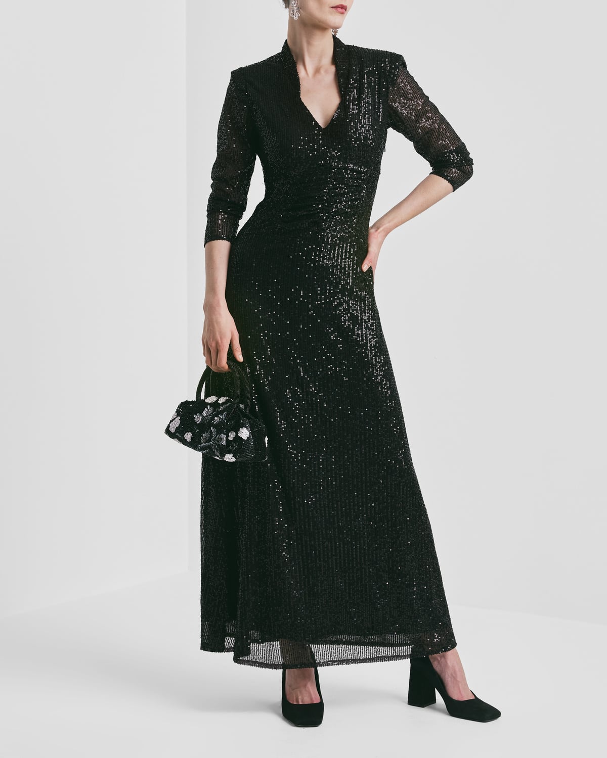 Sequins Maxi Dress, Black. Image #1