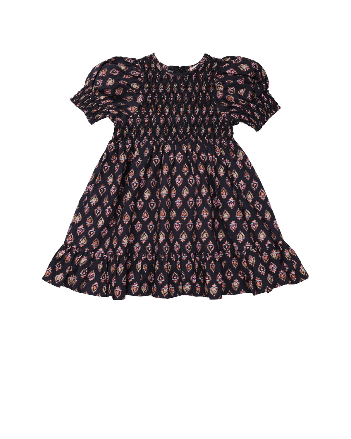 Poplin Smocking Dress, Black Paisely. Image #1