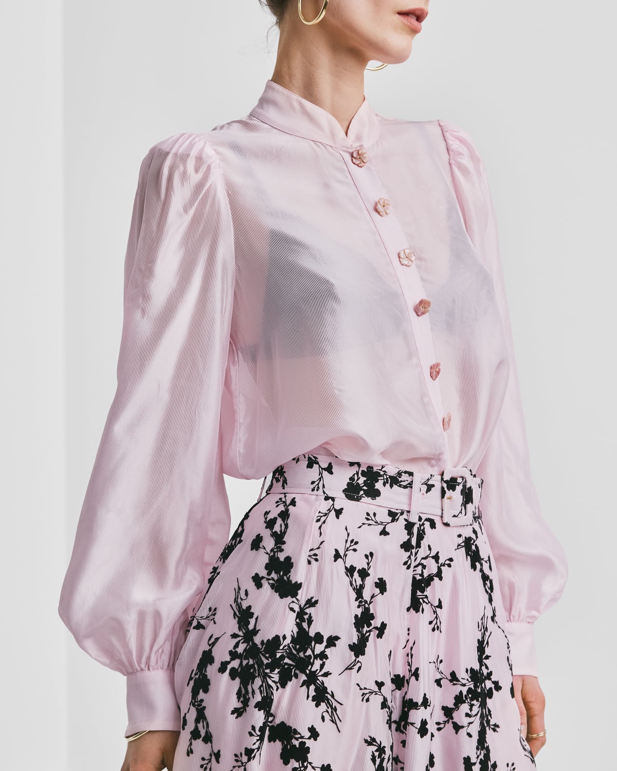 Striped Organza Blouse, Light Pink. Image #1