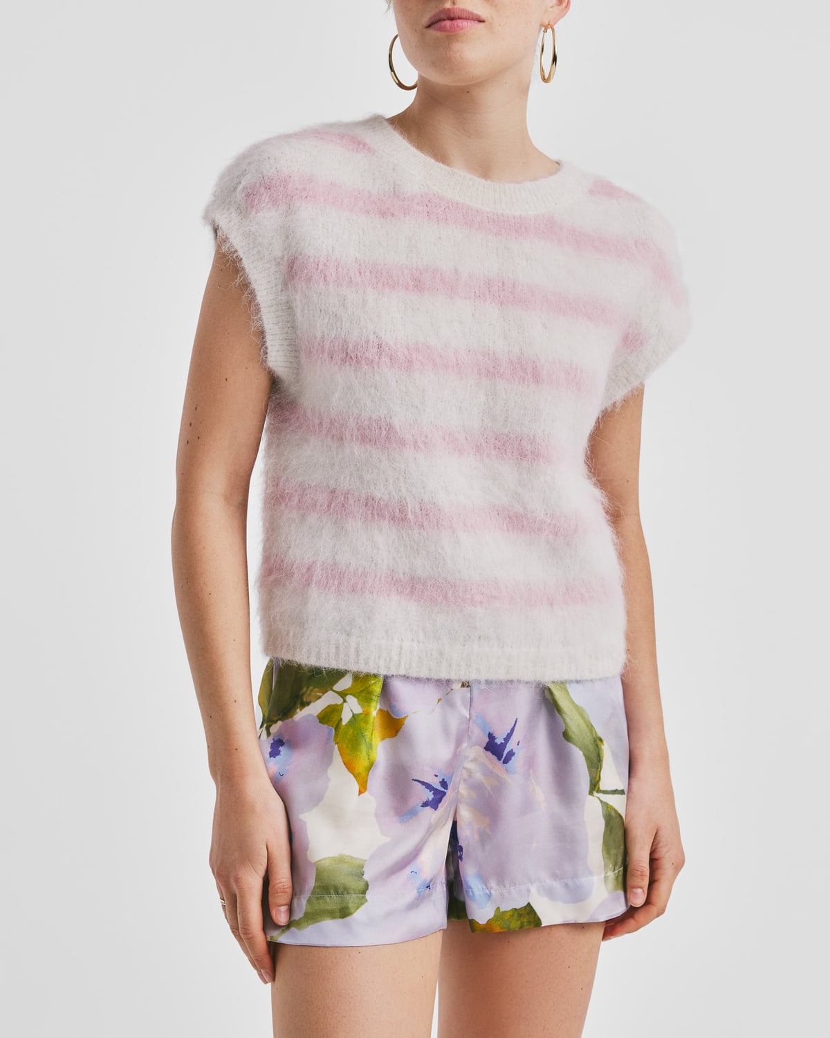 Hairy Knit Vest, Pink Stripe. Image #2