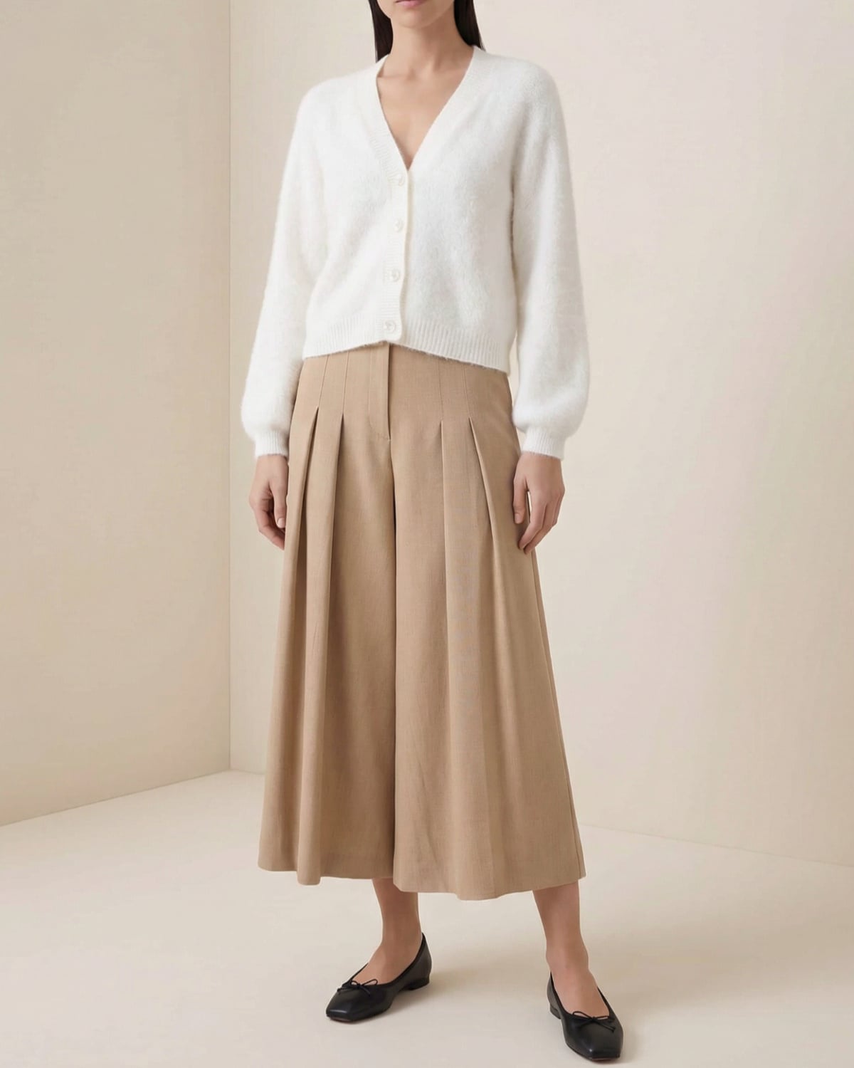 Hairy Knit V-Neck Jacket, Off White. Image #2