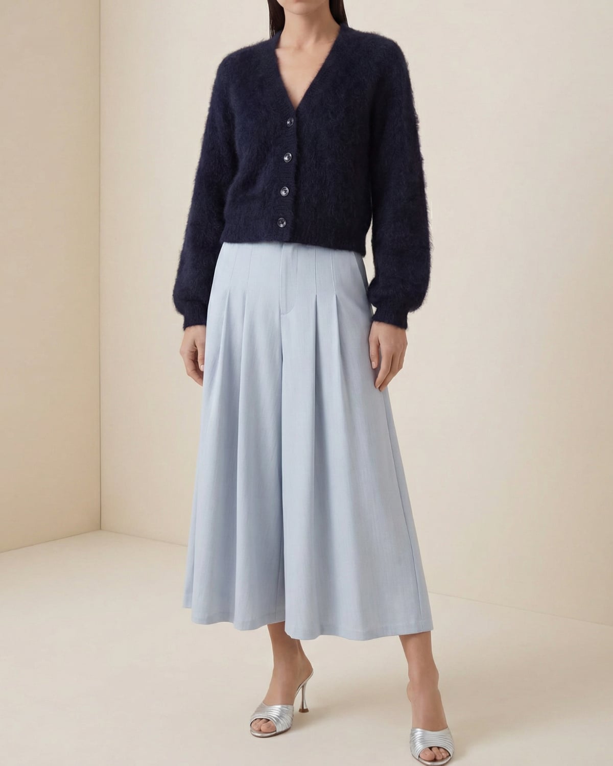 Hairy Knit V-Neck Jacket, Navy. Image #2