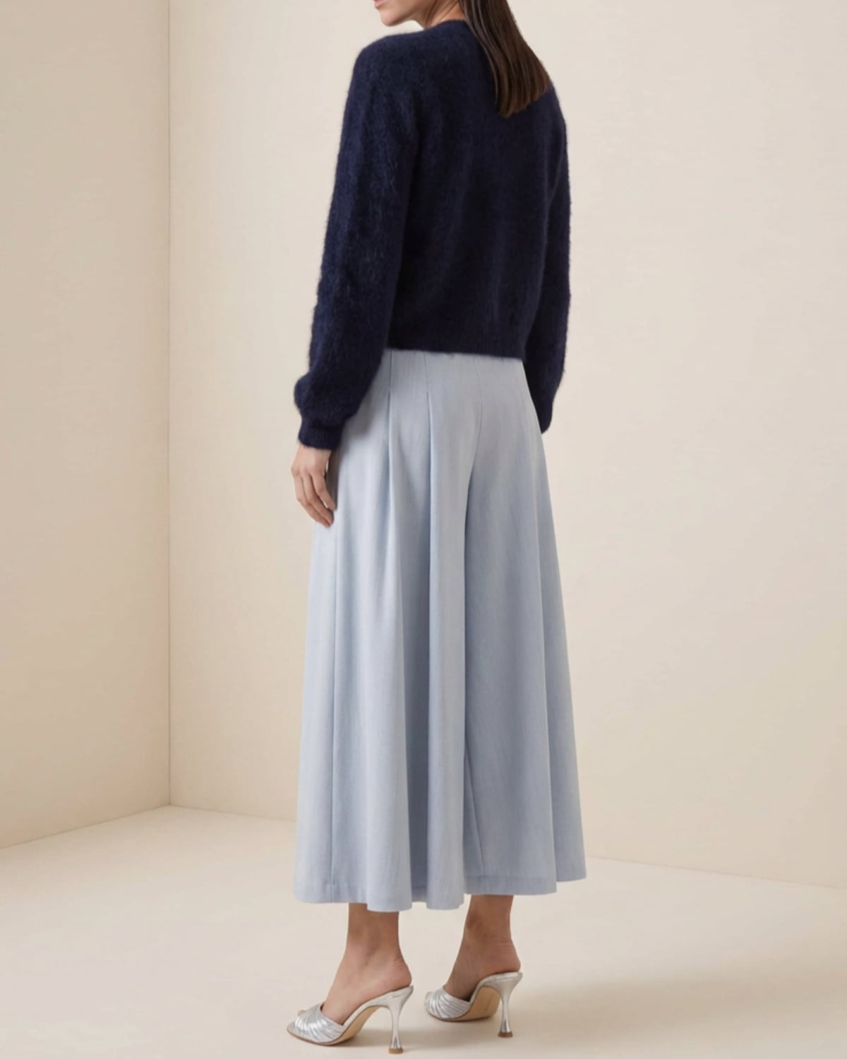 Hairy Knit V-Neck Jacket, Navy. Image #3