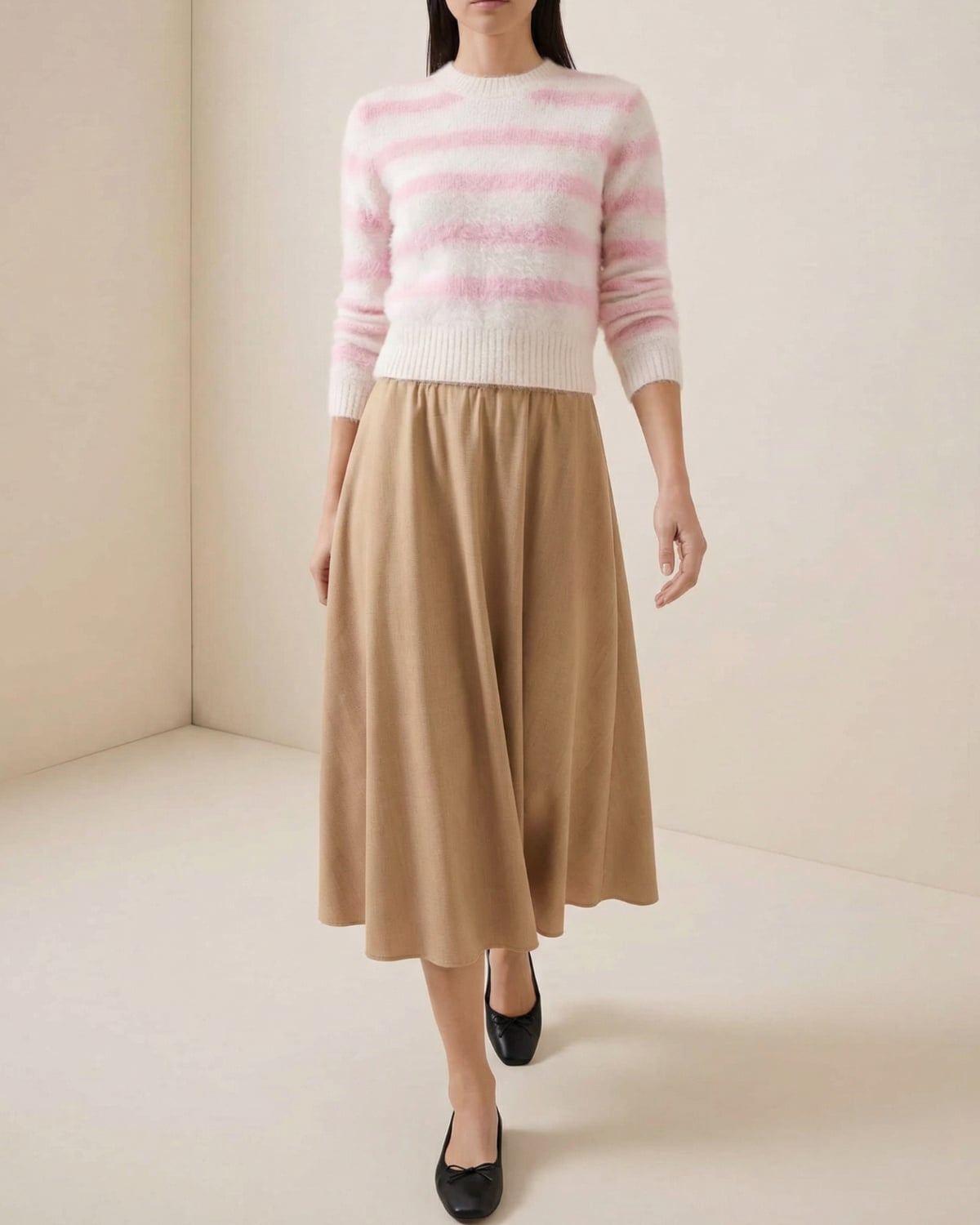 Hairy Knit Fitted Sweater, Pink Stripe. Image #2