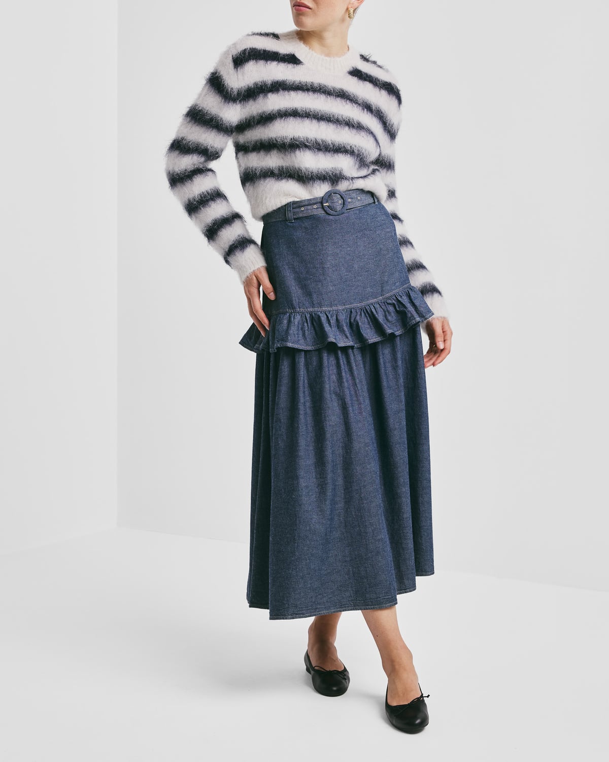 Hairy Knit Fitted Sweater, Marine Stripe. Image #4