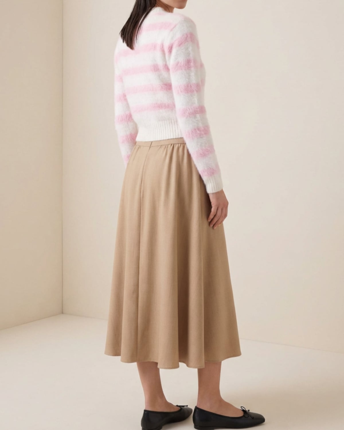 Hairy Knit Fitted Sweater, Pink Stripe. Image #3