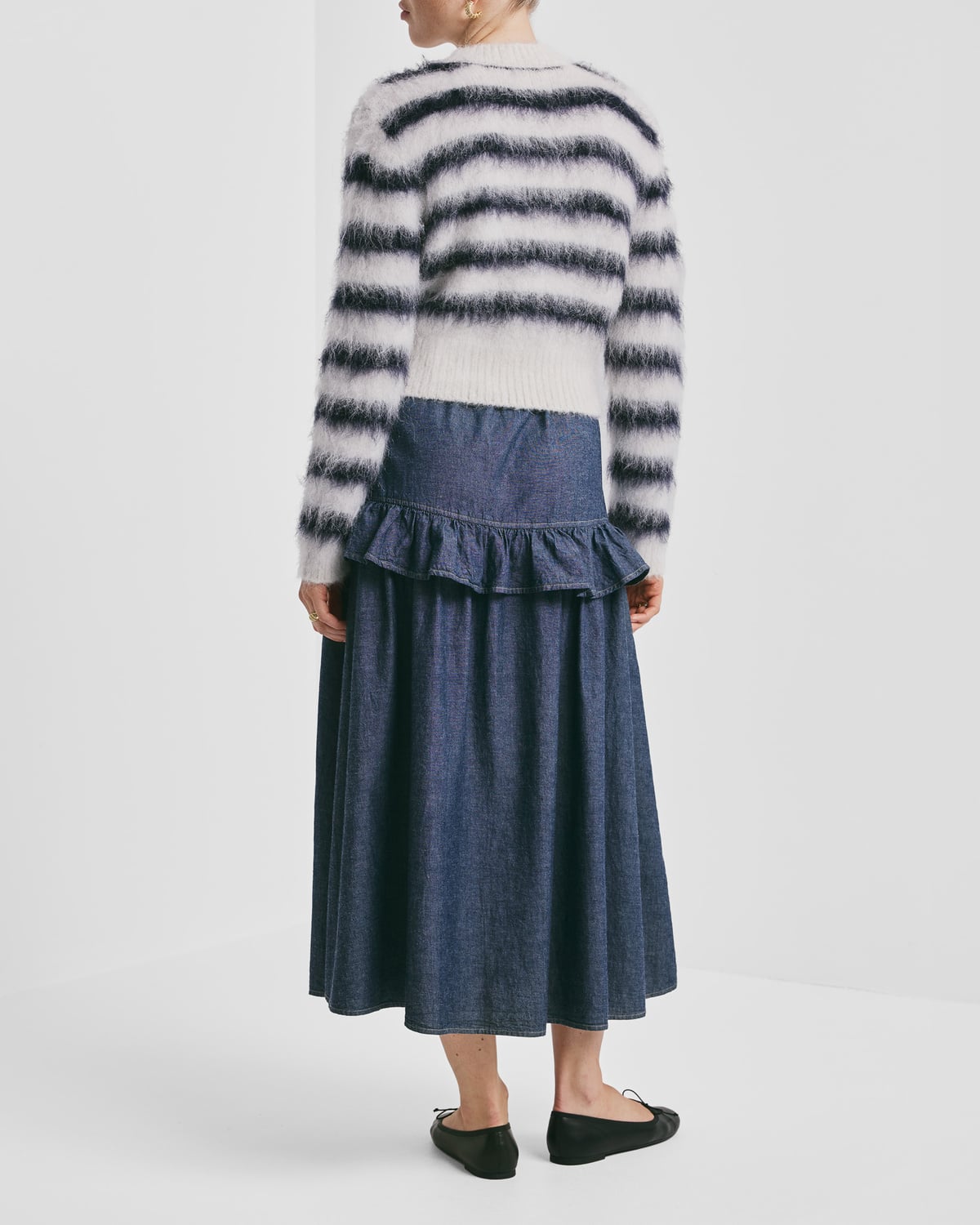 Hairy Knit Fitted Sweater, Marine Stripe. Image #5
