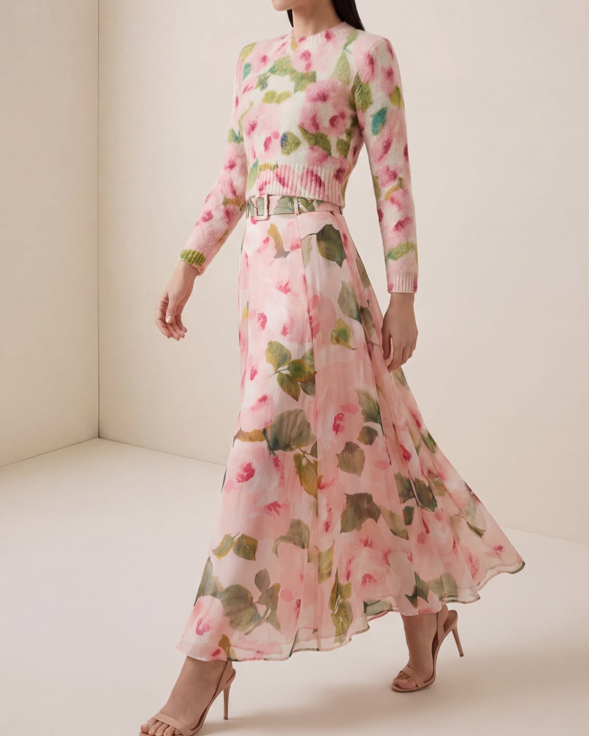 Hairy Knit Fitted Sweater, Blush Rose. Image #2