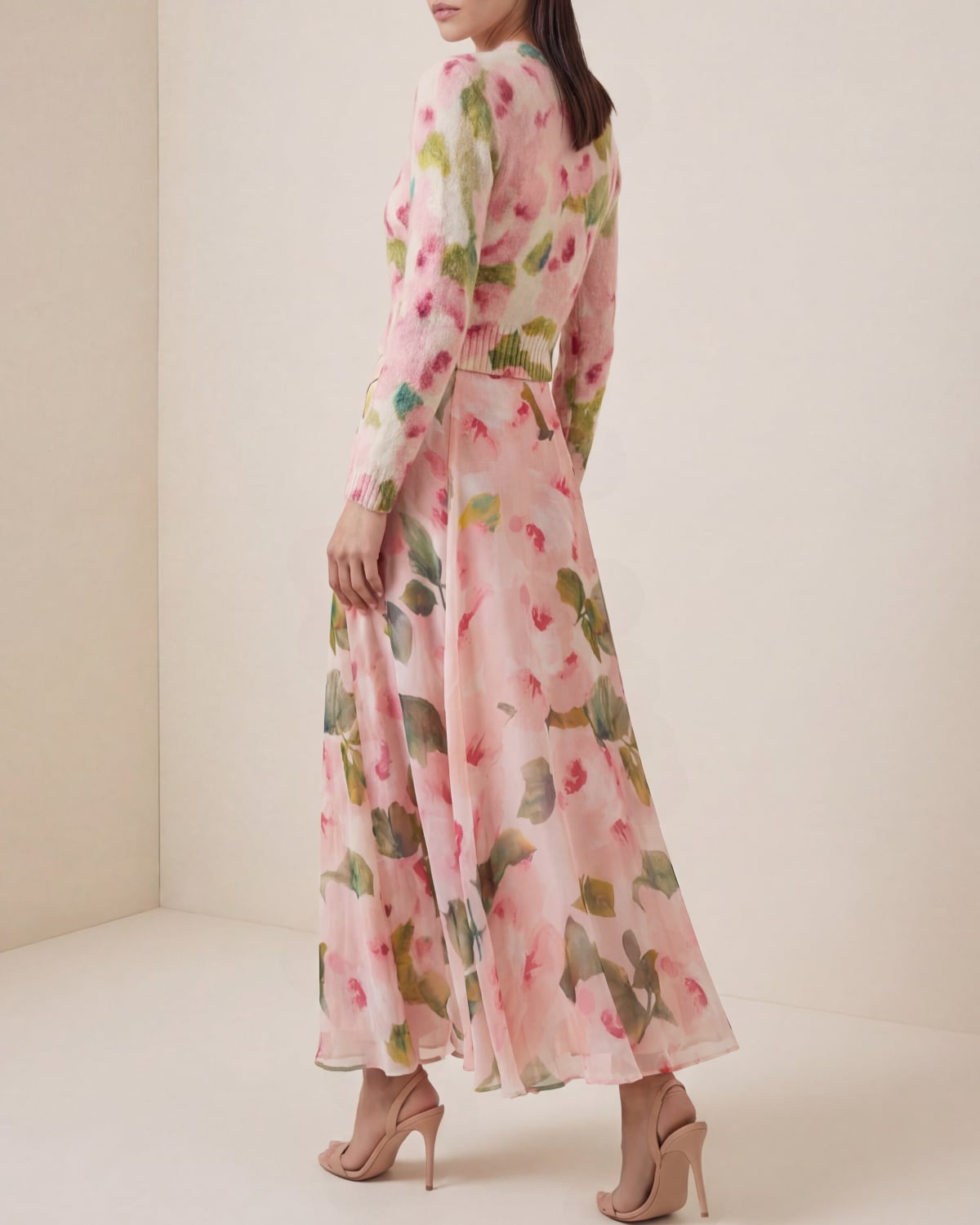 Hairy Knit Fitted Sweater, Blush Rose. Image #3