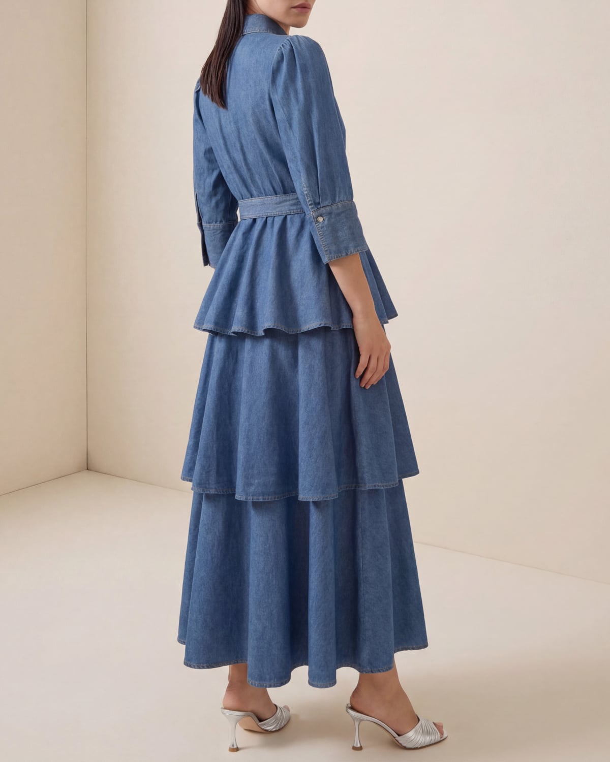 Denim Flounce Dress, French Blue. Image #3