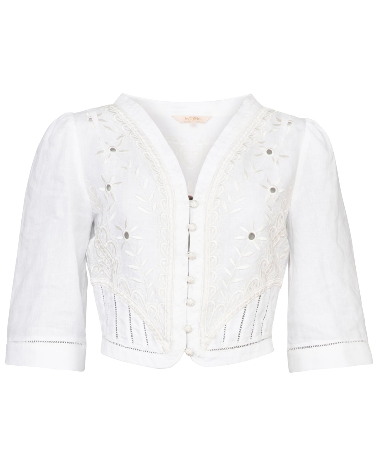 Linen Embroidered Jacket, White. Image #5