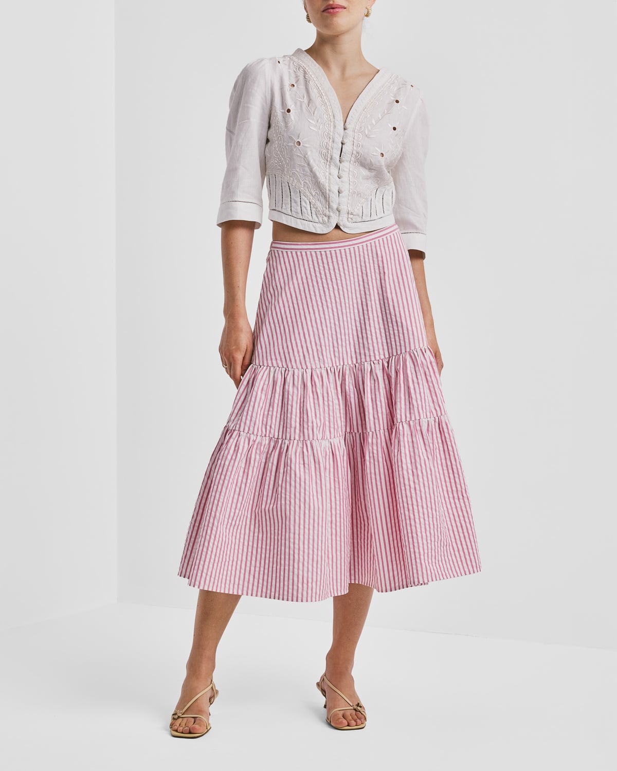 Linen Embroidered Jacket, White. Image #3