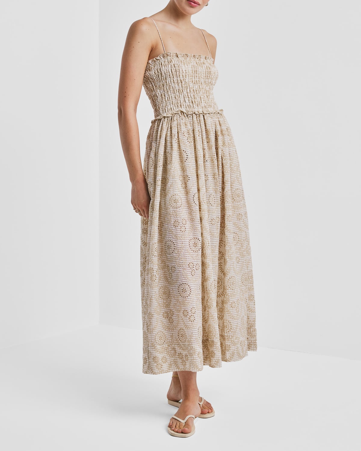 Checks Bandeau Dress, Khaki. Image #4