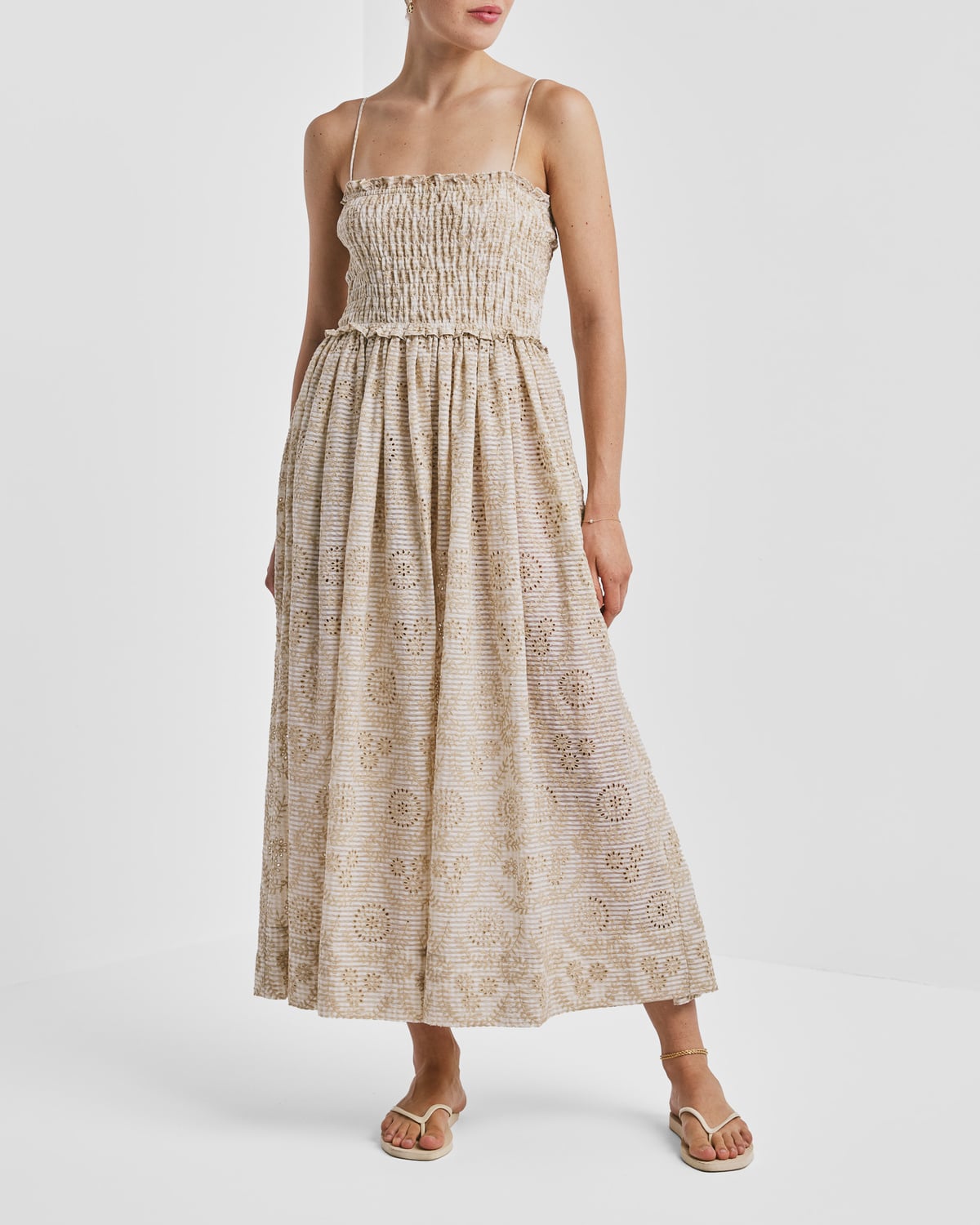 Checks Bandeau Dress, Khaki. Image #3